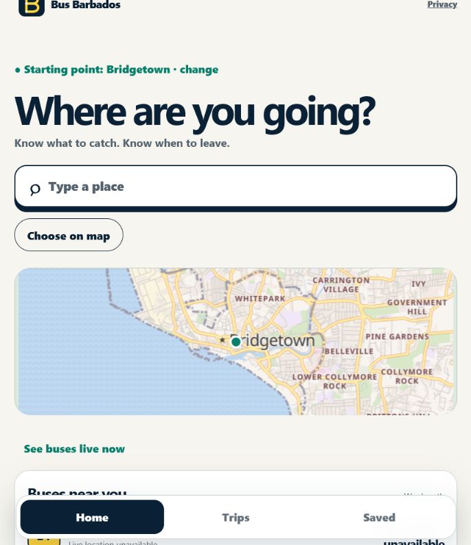 Bus Barbados route-planning interface